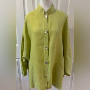 Bryan Walker Lime Green Heavy Linen Oversized Jacket with Gathered Wrist Size L